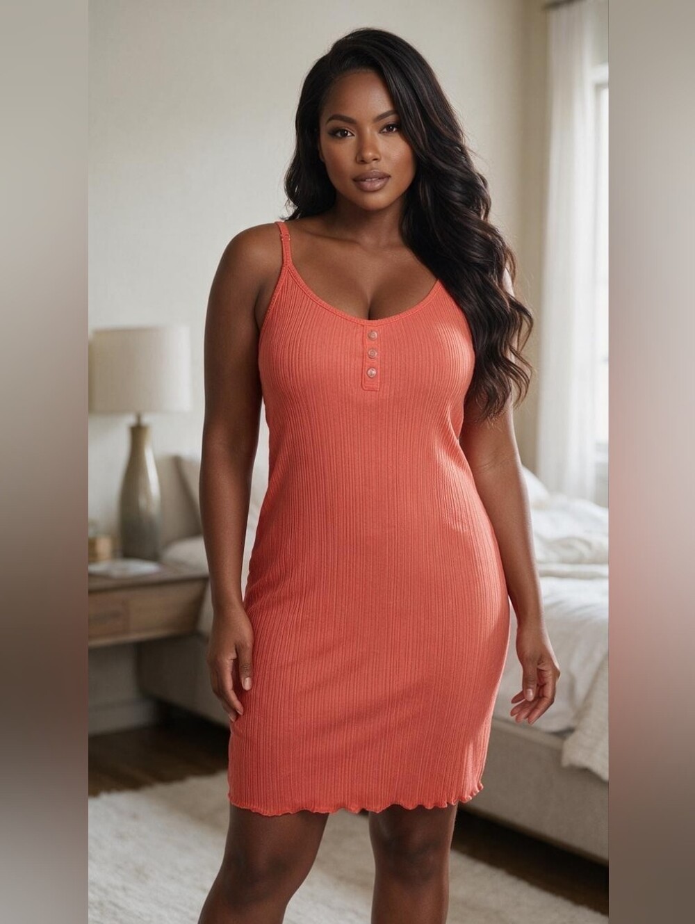Sonoma Goods For Life Coral Ribbed Henley Nightgown Size Large (EUC)